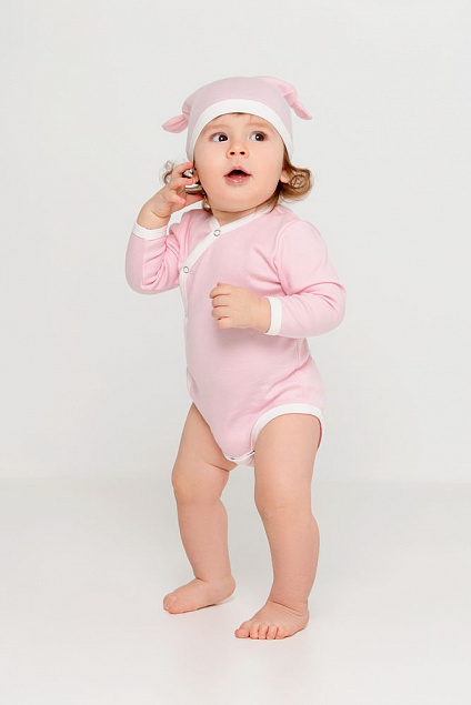 Боди детское Baby Prime, розовое с молочно-белым с логотипом в Санкт-Петербурге заказать по выгодной цене в кибермаркете AvroraStore