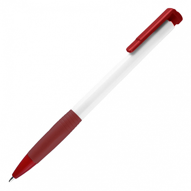 N13, ручка шариковая с грипом, пластик, белый, красный с логотипом в Санкт-Петербурге заказать по выгодной цене в кибермаркете AvroraStore