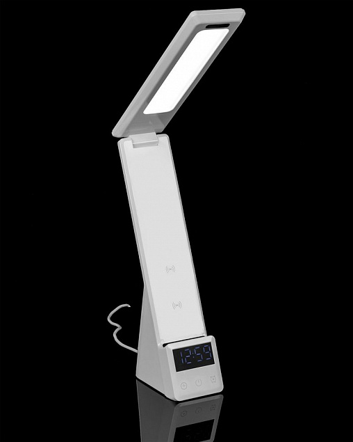 Лампа с часами и беспроводной зарядкой Powerack, белая с логотипом в Санкт-Петербурге заказать по выгодной цене в кибермаркете AvroraStore