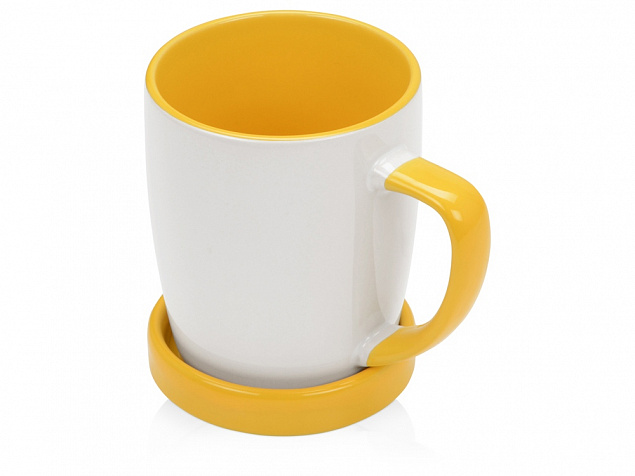 Кружка с универсальной подставкой Мак-Кинни , белый/желтый с логотипом в Санкт-Петербурге заказать по выгодной цене в кибермаркете AvroraStore