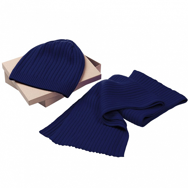 Набор Stripes: шарф и шапка, темно-синий с логотипом в Санкт-Петербурге заказать по выгодной цене в кибермаркете AvroraStore