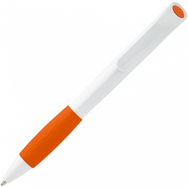 Ручка шариковая Grip, белая с оранжевым с логотипом в Санкт-Петербурге заказать по выгодной цене в кибермаркете AvroraStore