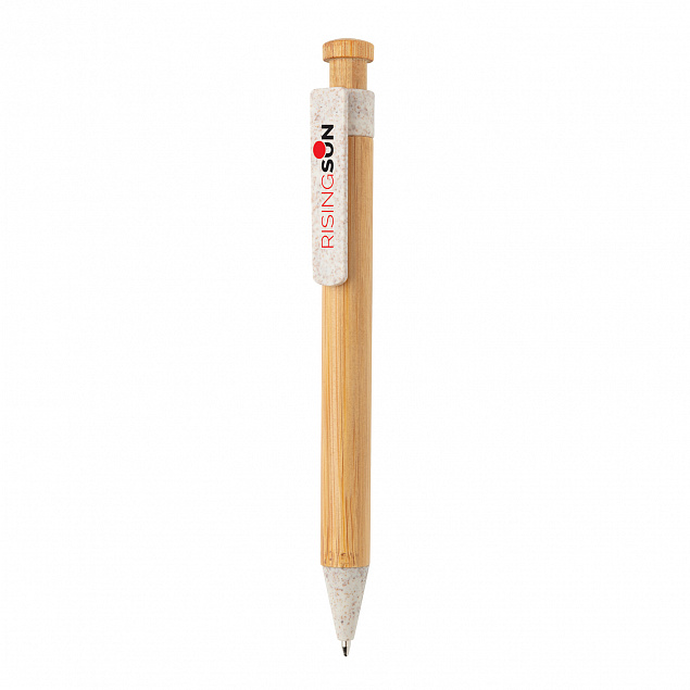 Бамбуковая ручка с клипом из пшеничной соломы с логотипом в Санкт-Петербурге заказать по выгодной цене в кибермаркете AvroraStore