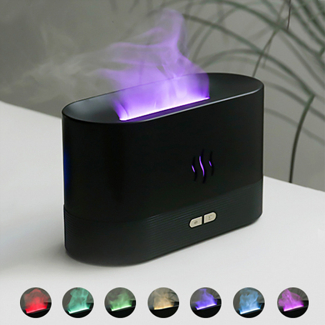 Светодиодный USB увлажнитель-ароматизатор Flame RGB, черный с логотипом в Санкт-Петербурге заказать по выгодной цене в кибермаркете AvroraStore