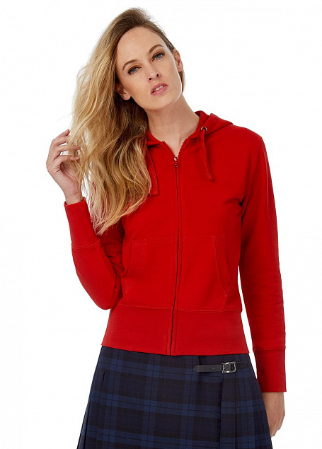 Толстовка женская Hooded Full Zip красная с логотипом в Санкт-Петербурге заказать по выгодной цене в кибермаркете AvroraStore