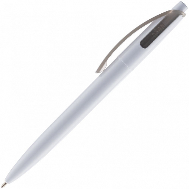 Ручка шариковая Bento, белая с серым с логотипом в Санкт-Петербурге заказать по выгодной цене в кибермаркете AvroraStore
