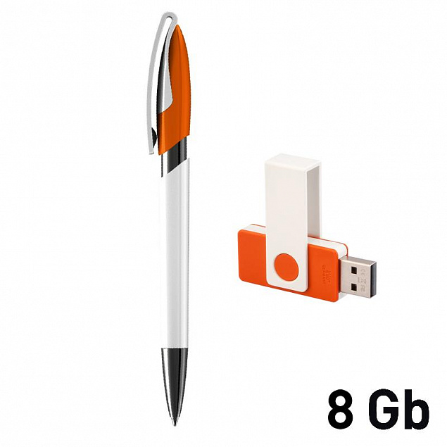 Набор ручка + флеш-карта 8Гб в футляре, белый/оранжевый с логотипом в Санкт-Петербурге заказать по выгодной цене в кибермаркете AvroraStore