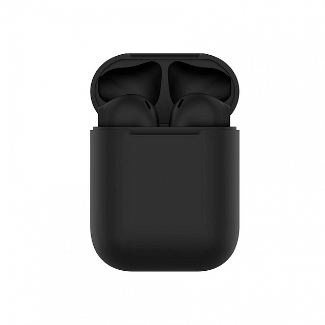 Наушники беспроводные с зарядным боксом TWS AIR SOFT, цвет черный  с логотипом в Санкт-Петербурге заказать по выгодной цене в кибермаркете AvroraStore