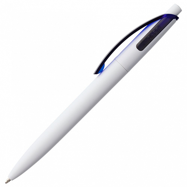 Ручка шариковая Bento, белая с синим с логотипом в Санкт-Петербурге заказать по выгодной цене в кибермаркете AvroraStore