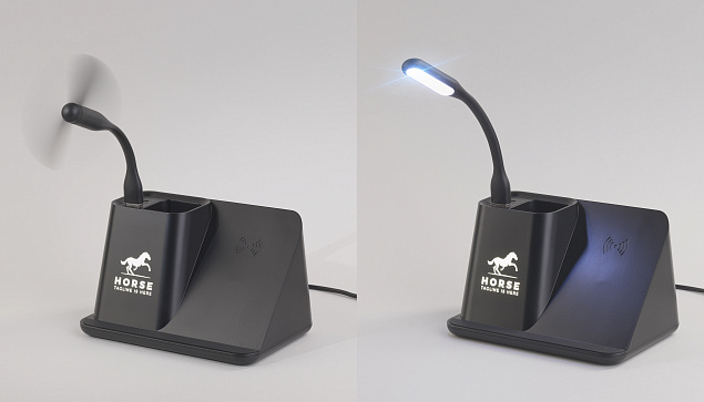 Карандашница "Black Star" с беспроводным (10W) зарядным устройством, вентилятором и лампой, с подсветкой логотипа с логотипом в Санкт-Петербурге заказать по выгодной цене в кибермаркете AvroraStore
