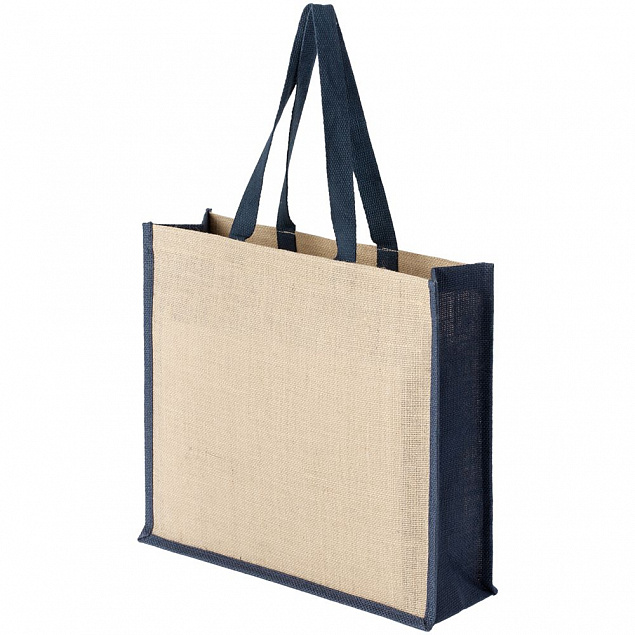 Холщовая сумка для покупок Bagari с синей отделкой с логотипом в Санкт-Петербурге заказать по выгодной цене в кибермаркете AvroraStore